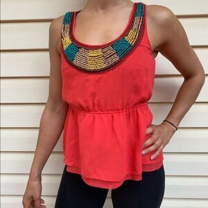 Anthropology Edme & Esyllte orange, beaded top, 100 % silk, elastic waist,size 2